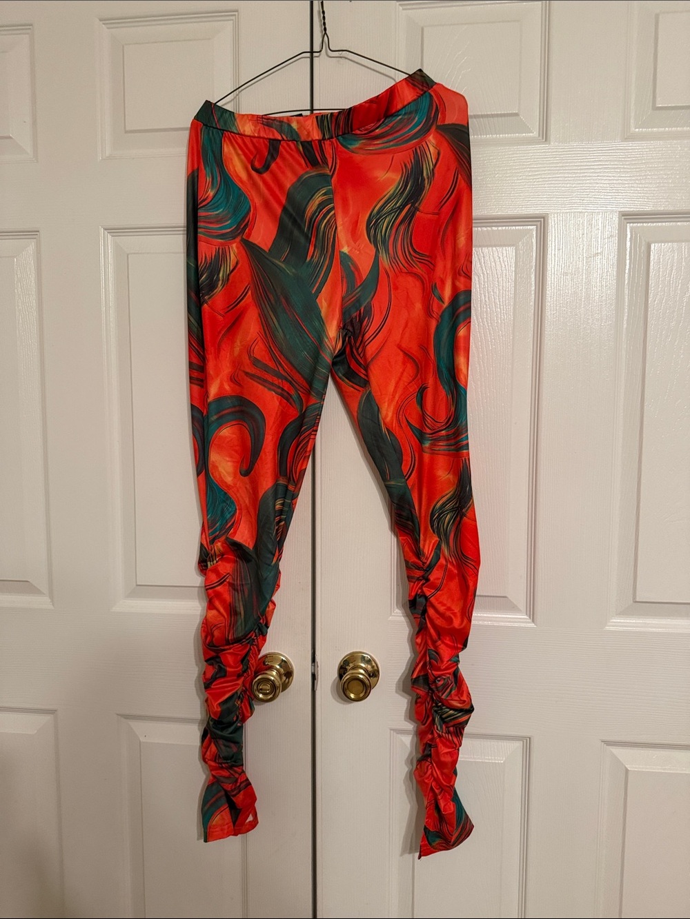 Vibrant Red & Teal Swirl Leggings